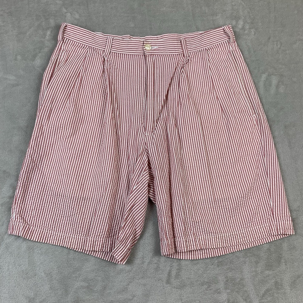 Jos A Banks Seersucker Shorts Mens 34* Red White Stripe Stays Cool Cotton Preppy - Picture 2 of 8